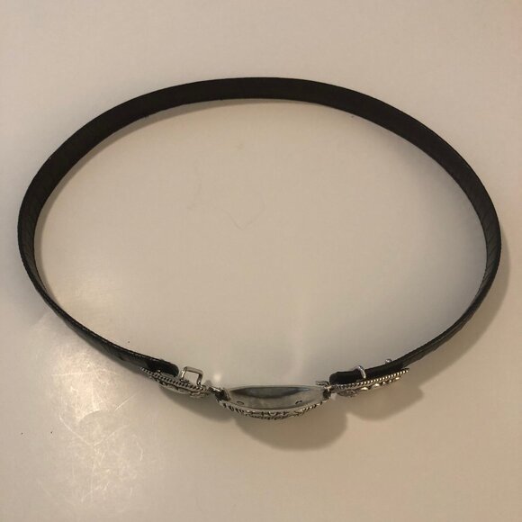 Vintage-Inspired Black Croc Embossed Leather Belt with Ornate Silver Buckle - Picture 2 of 6